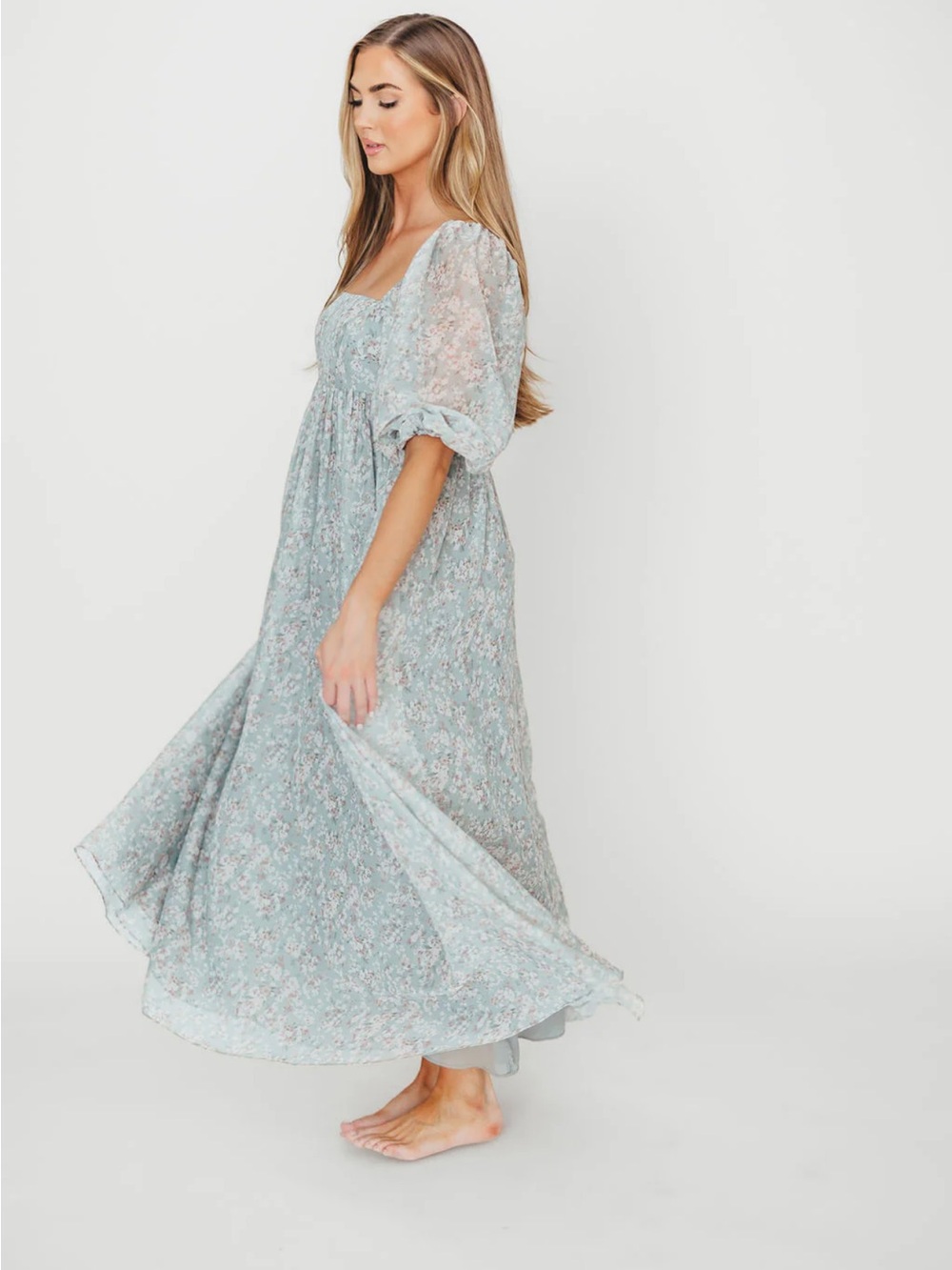 Worth Collective Maternity Floral Maxi Dress - Light Blue